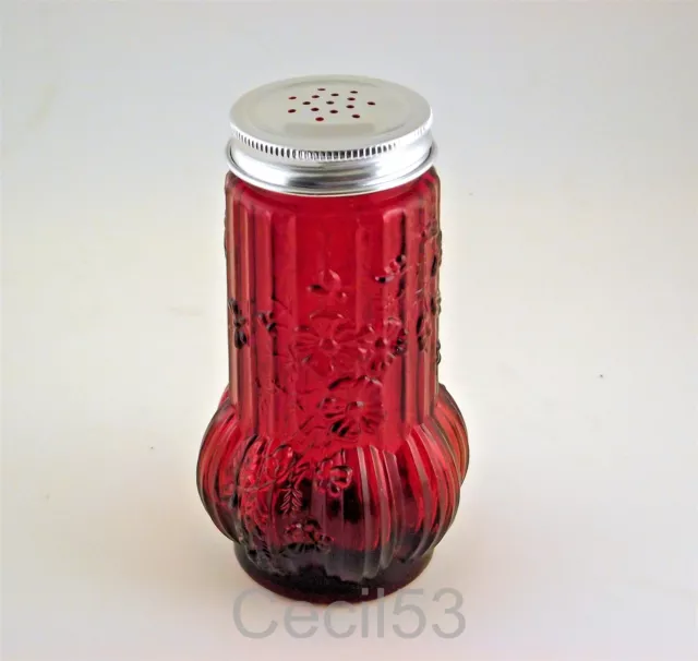 Stunning Ruby Red Glass Shaker Floral Cherry Blossom Pattern - Ships Free