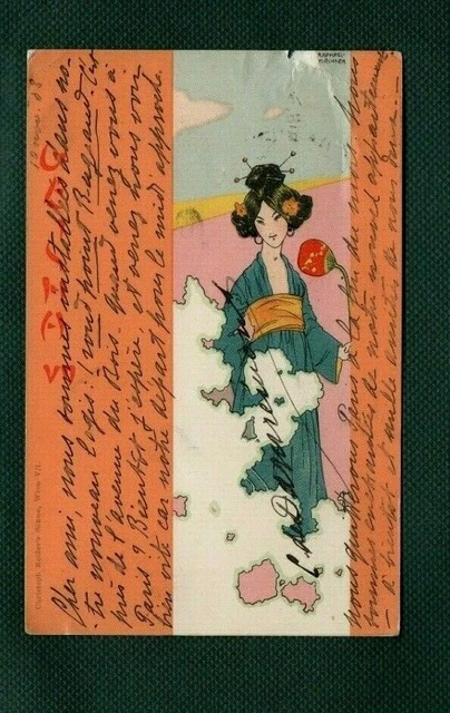 Cpa Illustrateur Raphael Kirchner Femme Geisha 1903