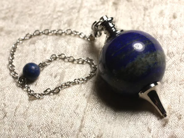 Pendule Métal Argenté Rhodium et Pierre semi précieuse - Lapis Lazuli Boule 30mm