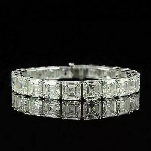 20Ct Asscher Lab Created Diamond Tennis Bracelet 14K White Gold Plated Silver