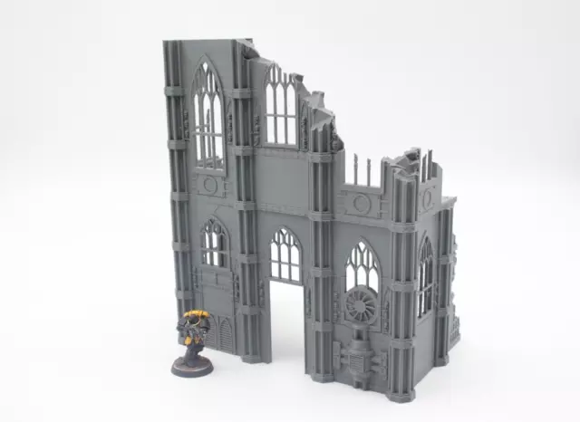 3D Printed 'C Shaped' 2 Level Gothic Ruined Building Terrain for Miniature Games