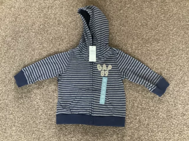 Baby Boys Blue Striped Zipped Hoodie Cardigan from Gap Size 6-12 months New £15