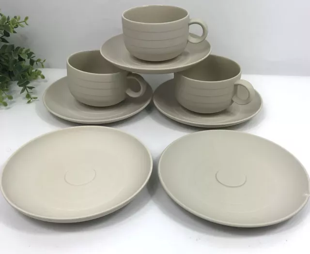 Hornsea Concept Pottery CUP and SAUCER Set of 3 Circle Ridges England Off White.