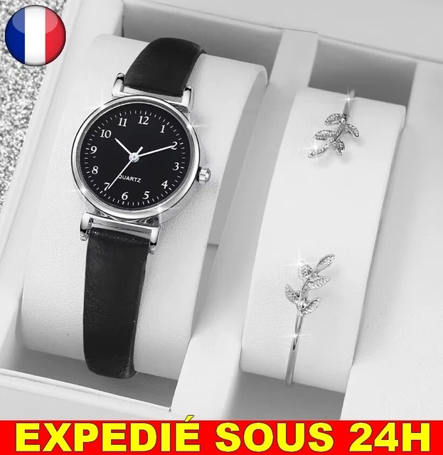 Montre Femme Luxe Rétro SOXY - Cadran Rectangulaire Argenté, Bracelet Cuir Marron/noir, Quartz, Neuve