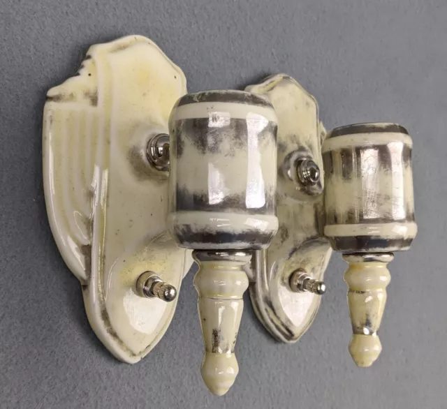 Pair of PORCELIER 1930's Art Deco Porcelain Sconces, rewired, restored, unique