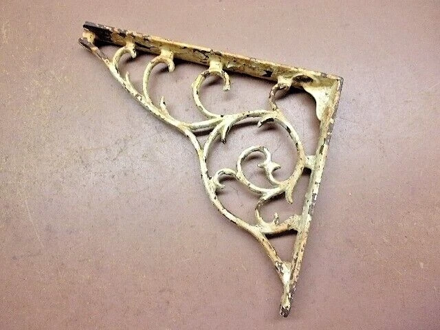 Antique Single Victorian Cast Iron Shelf Bracket 7" x 6" Old Paint CHARACTER!