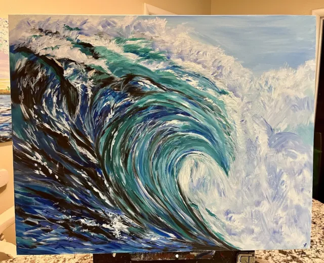 "Ocean Waves” Acrylic on canvas hand painted Original 22x28 Beach, Water, Waves