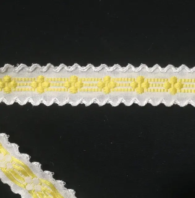 Embroidered Ribbon Trim Double Scalloped Lace Trim 3/4" White Yellow 10 yds MC98