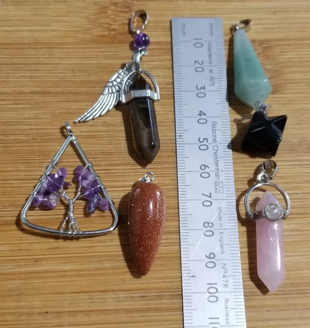 Wow Bulk Lot - 6 New Crystal Pendants Inc Amethyst & Rose Quartz 3