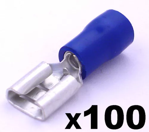 100x Semi- Insulated Blue Female Electrical Spade Crimp Connector Terminals