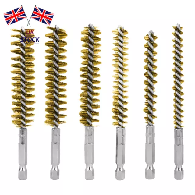 6Pcs Hex Shank Brass Bore Brush Set Power Drill For Cleaning Polishing Painting
