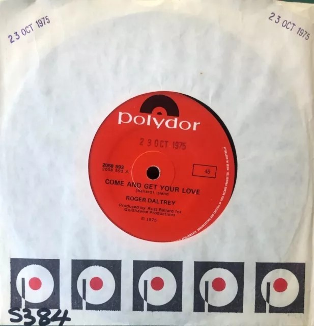 Roger Daltrey - Come And Get Your Love 7" 1975 Australia