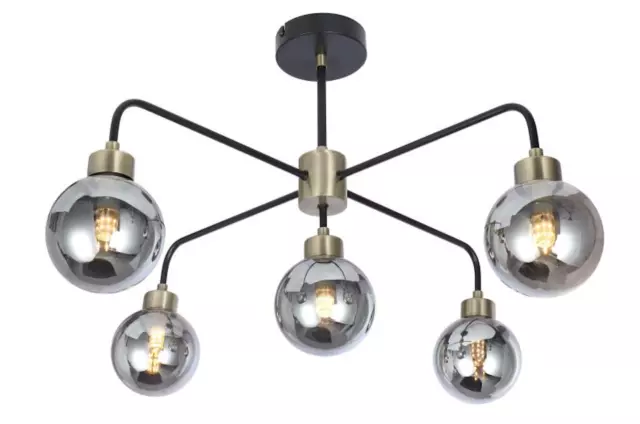 Globe Metal ceiling Light Fitting 5 Way Industrial Design Black/Antique Brass