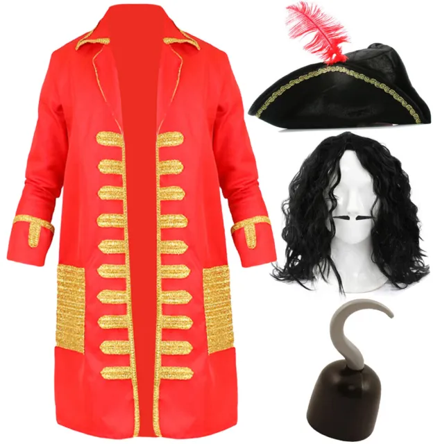 Adults Pirate Captain With Hook Costume Fancy Dress Adult World Book Day Teacher