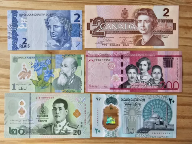 Job Lot UNC Banknotes Collect World Canada Brasil Romania Egypt Thailand Polymer