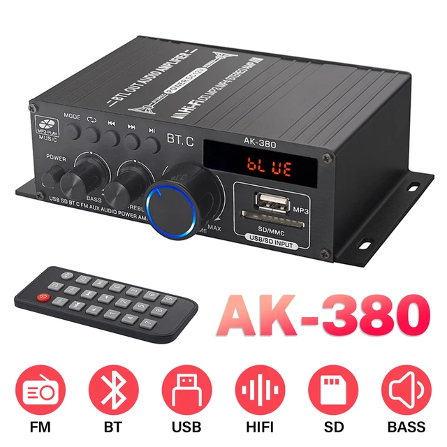 Mini Ampli Bluetooth 5.0 Puissante - 800W Crête, 2x30W, USB/SD/FM/Karaoké - Pour Voiture & Maison