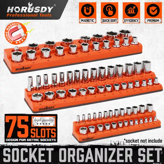 Magnetic Socket Organizer Socket Holder 3pcs 1/2 3/8 1/4in Driver Metric 75 Clip