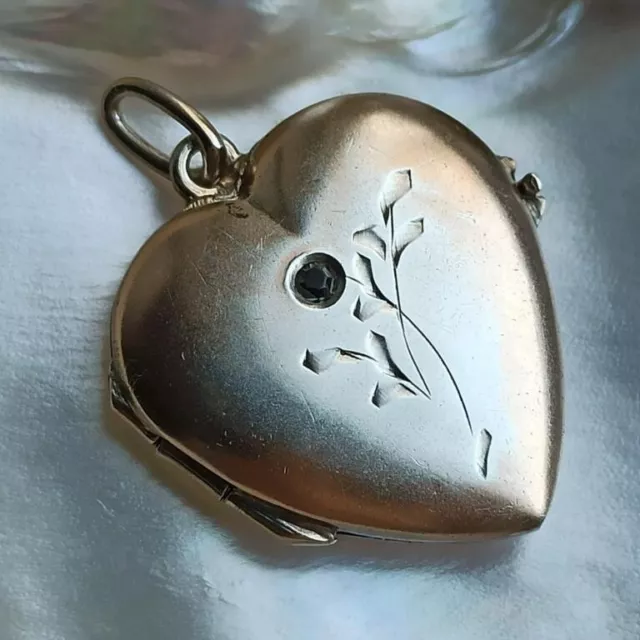 Vintage pendant for photo silver 875 USSR LOKET Heart CROW