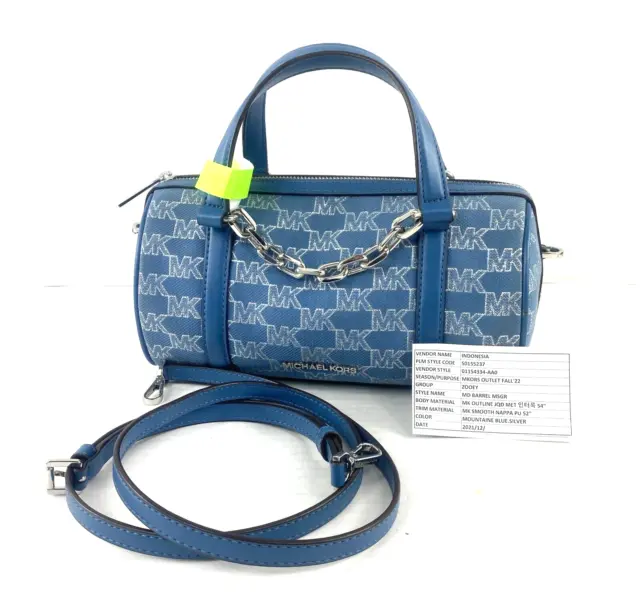 Michael Kors Zooey Medium Barrel Messenger Mountain Blue Silver Sample Bag B2Z