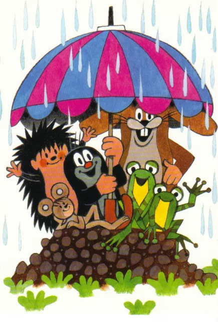 Ansichtskarte: Der kleine Maulwurf und seine Freunde im Regen - The little mole