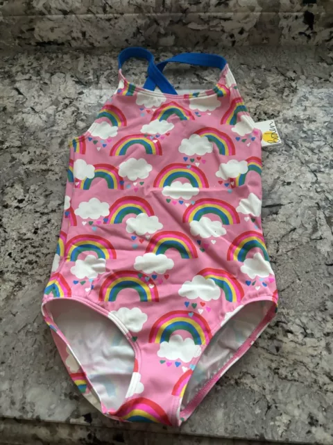 BNWT Girls Pink Heart/Cloud/Rainbow Cross Back Swimsuit Age 9-10Years From Boden
