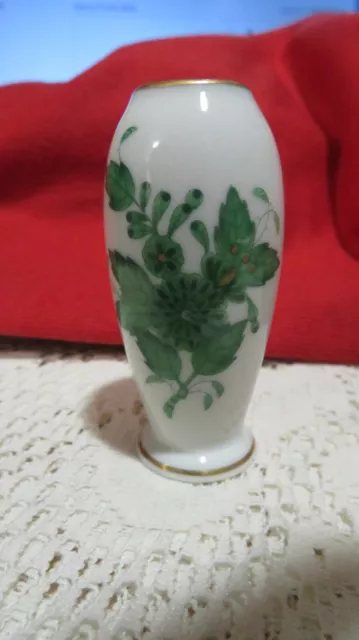 HEREND Chinese Bouquet Green BUD VASE 2.5", HAND PAINTED PORCELAIN