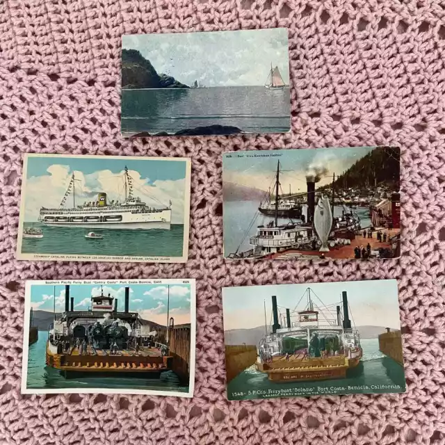 antique Vintage sailboat sailing ferry postcards lot