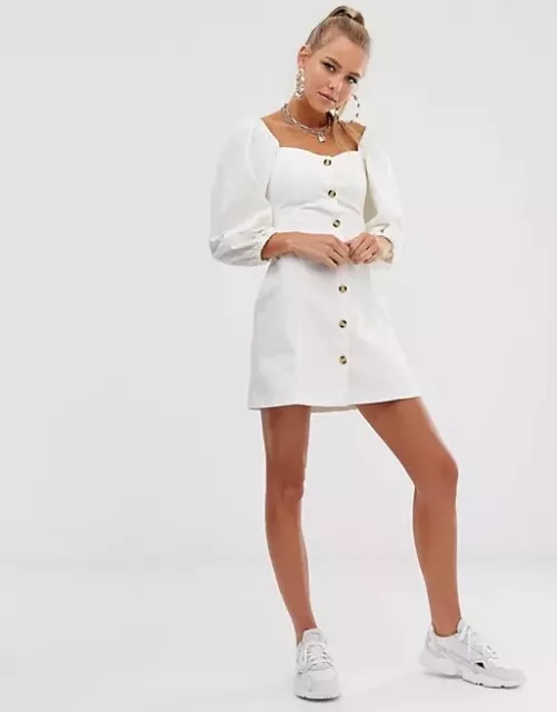 Reclaimed vintage ASOS White denim off shoulder puff sleeve dress size 10