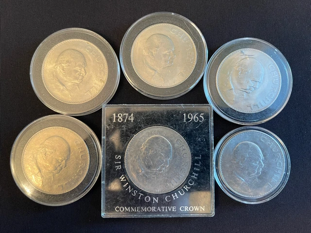 Set of 6 Winston Churchill & Queen Elizabeth Crowns 1965 Great Britain Coins