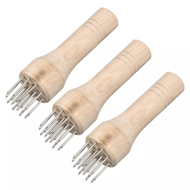 Stainless Steel Meat Tenderizer Needle with Wooden Handle, White 3 Pack