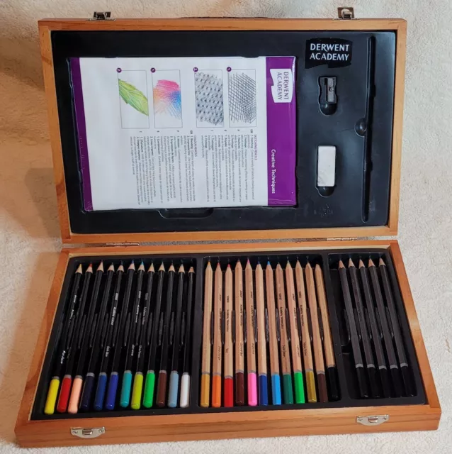 Derwent Academy Wooden Box Set + Brunel Franklin 12 colour pastel pencils