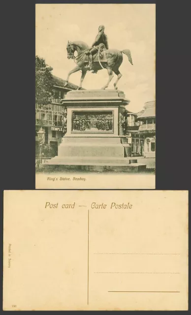 India Old Postcard King Edward's Statue Bombay Horse Rider Temple Bar Hotel 150