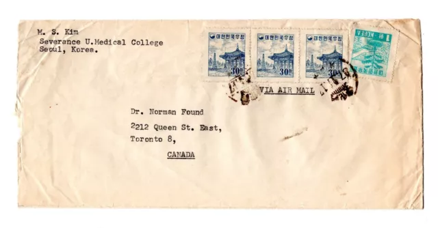 Korea 1957 Seoul - Attractive Franking - Airmail Rate Cover to Toronto Canada -