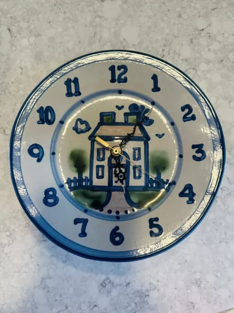 M.A. Hadley Pottery Country Farm House Cottage Collection 9” Plate Clock. WORKS