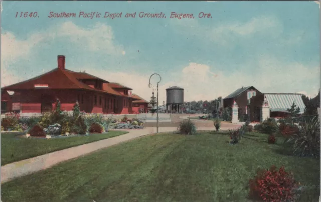 Eugene OR SP RR Depot Southern Pacific Oregon Ground Acmegraph Pub postcard G553
