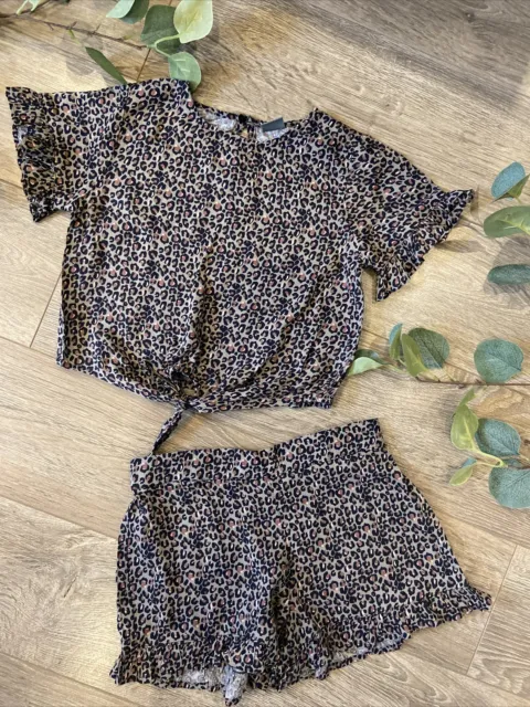 NEXT Girls Leopard Shorts Top Co Ord Set Age 6 Yrs