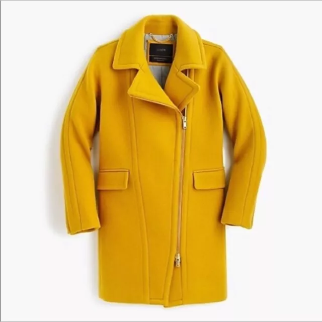 J. Crew Mustard Yellow Asymmetric Zippered Coat Stadium Cloth Nello Gori Size 0