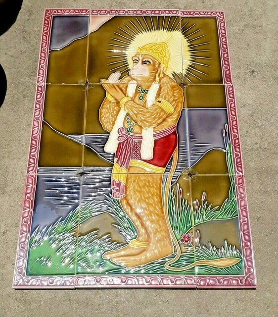 9 Pcs Set Rare Ceramic Tile  Porcelain Vintage Art Hanuman Japan Saji Tile Works