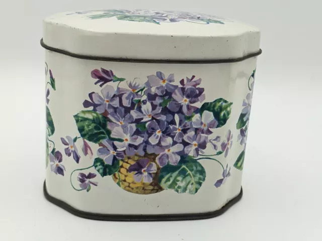 Vintage TIN Purple Floral On White Background Huntley Palmers Biscuit London