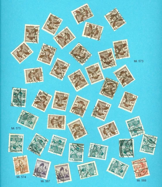 Österreich Trachten, Kostüme, 1934, aus Mi. 567 bis 575, Lot 41 Stück
