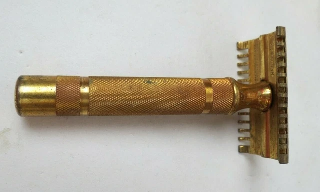 Vintage 1930s Gillette Open Comb Gold Tone Safety Razor Patent #17567 Good Cond.
