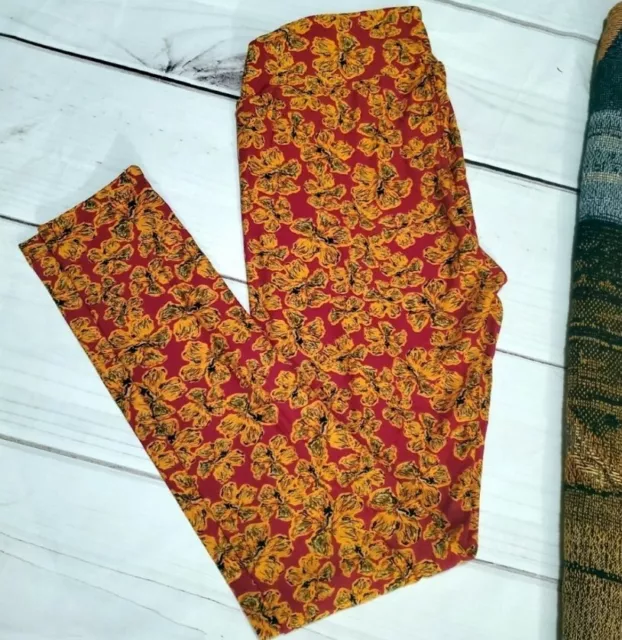 Lularoe OS red with orange  Floral Leggings NWOT