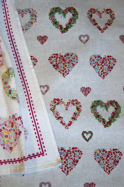 Kracht Geschirr-Trocken-Küchen-Handtuch "Blumenherzen" Halbleinen Frottier