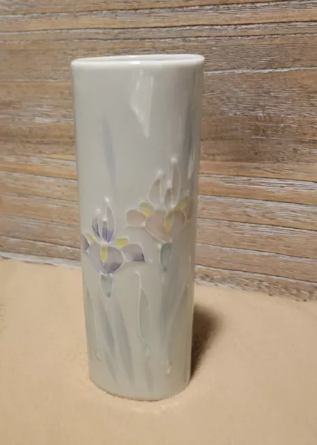 Vase Hand Painted Otagiri Japan Floral Lite  6 5/8" Tall Bud Vase Iris