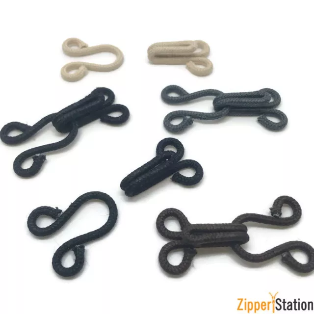 Fur Hooks and Eyes Fasteners - Cotton Covered in 5 Colours, Black, Brown (708)