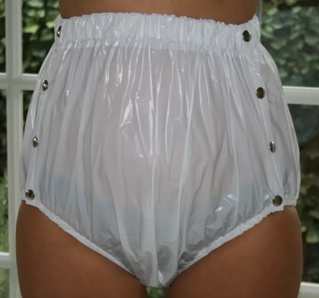 PVC Adulto Bambino Incontinenza Knöpfer Pannolino Pantaloni Gomma Bianco