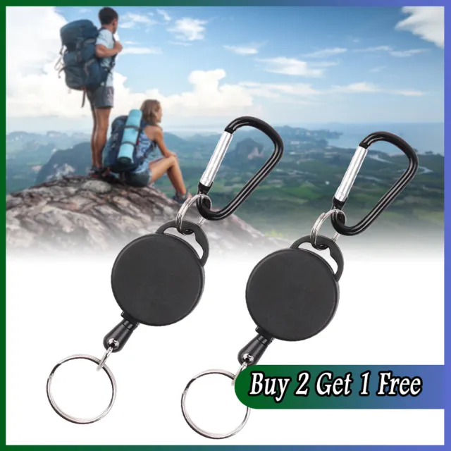 2 X Pull Ring Stainless Steel Heavy Duty Retractable Key Chain Recoil Keyring