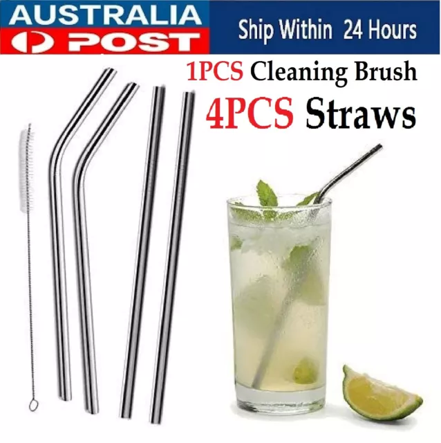 Reusable Stainless Steel Straws Metal Drinking Washable Juice Straw With Brush