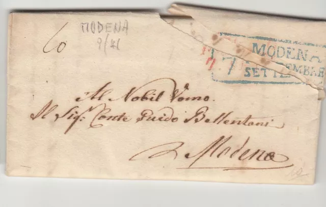 1841 Gr.ESTENSE lettera REGGIO EMILIA-MODENA a CONTE BELLENTANI+cartella AZ-c938