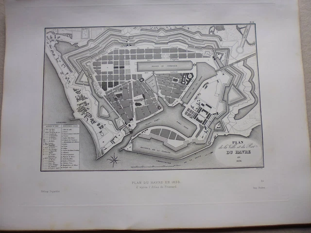 Gravure in folio le Havre:Plan du Havre en 1838 d'après l'atlas de Frissard